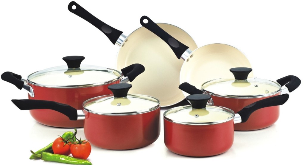 Cook N Home NC-00359 Nonstick Ceramic Coating 10-Piece Cookware Set, Red Reviews